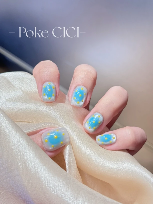 Pokecici【粉蓝星芒】-纯手工穿戴甲 10片装