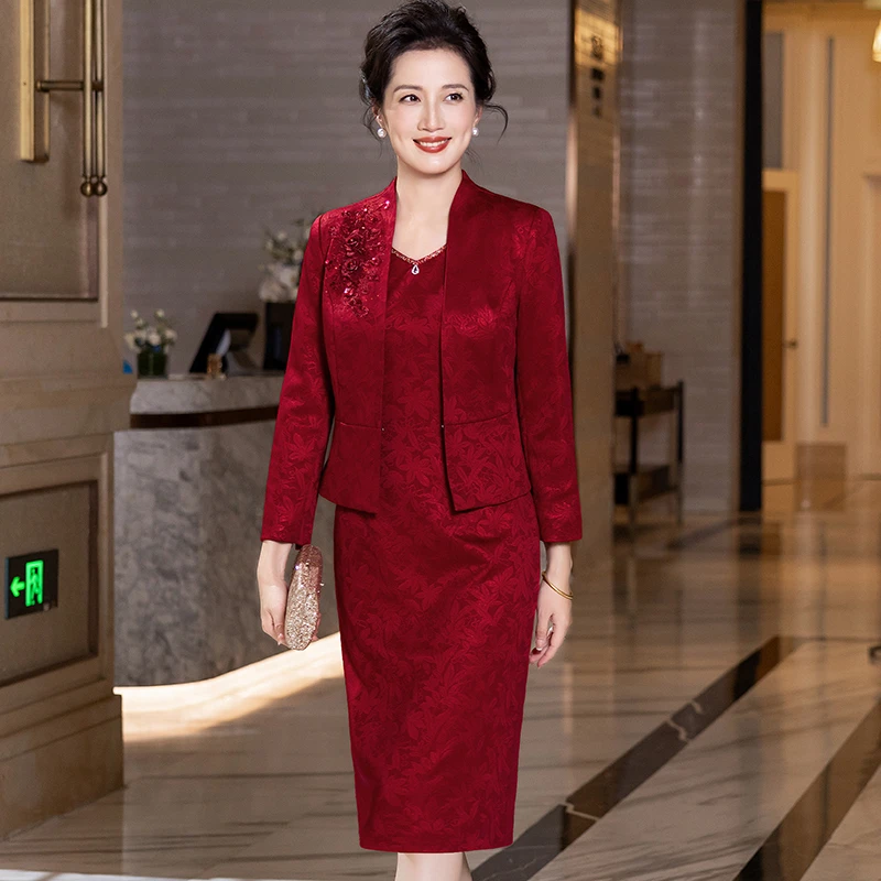 喜婆婆婚宴装2025新款秋装高贵端庄礼服两件套旗袍连衣裙5XL大码