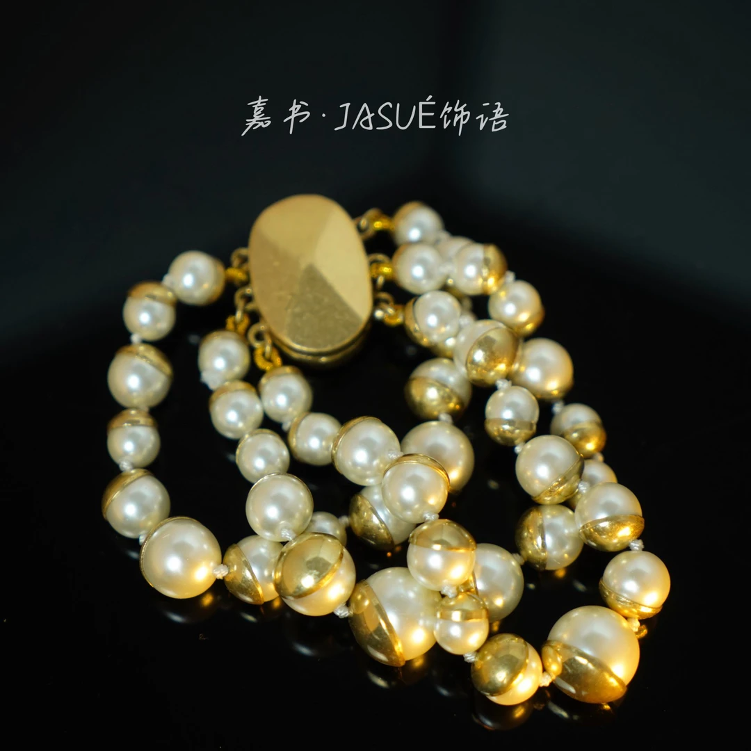 铜合金琉璃手链 中古铜合金欧美潮流夸张多层珍珠手链2503B