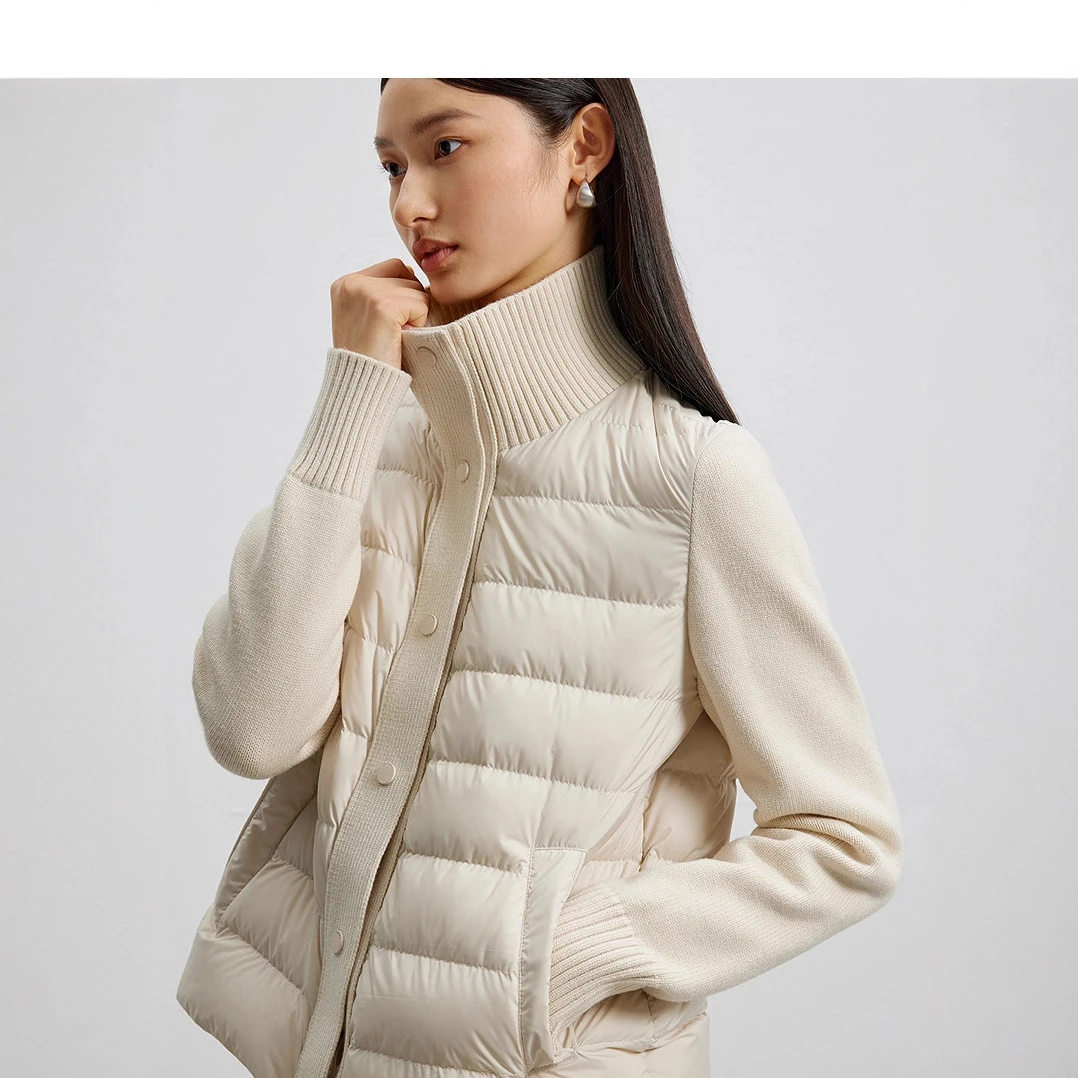 空气小暖宝加厚保暖修身显瘦珍珠绒羊毛棉服针织拼接立领外套秋冬