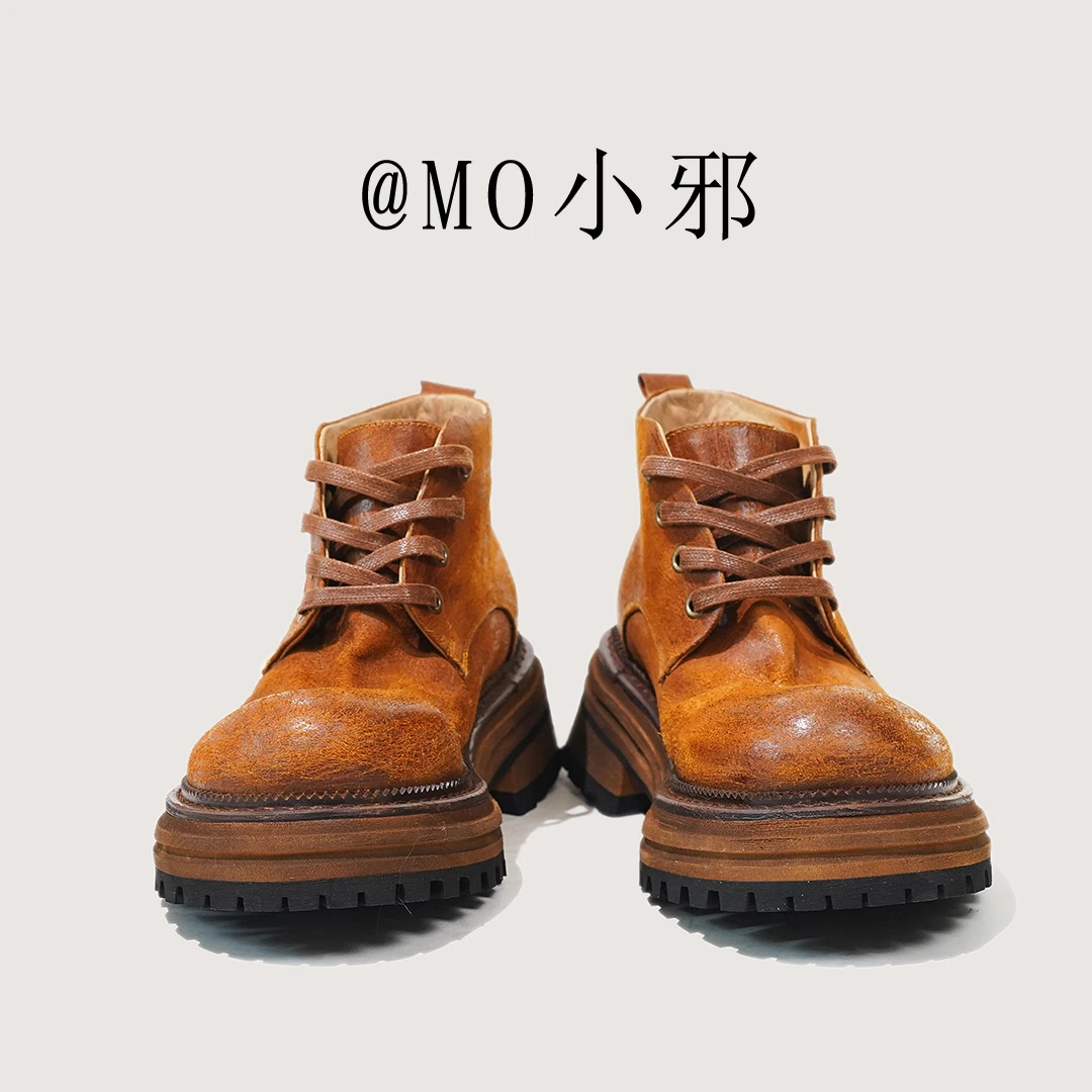 【@MO小邪】T025手工马臀皮短靴男女同款骑士靴户外休闲马丁靴经典