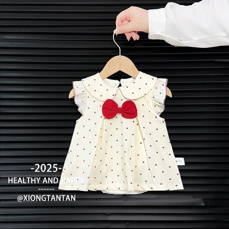 婴儿夏季连体衣薄款宝宝爬服甜美可爱波点新生儿外出服幼儿包屁衣