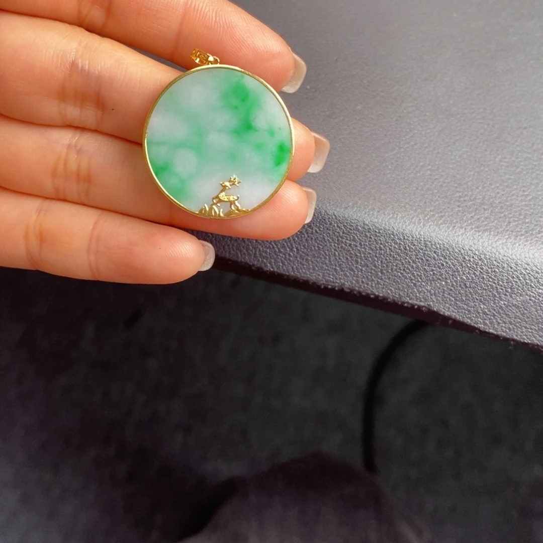 颈饰18K金镶嵌翡翠翡翠a货挂件