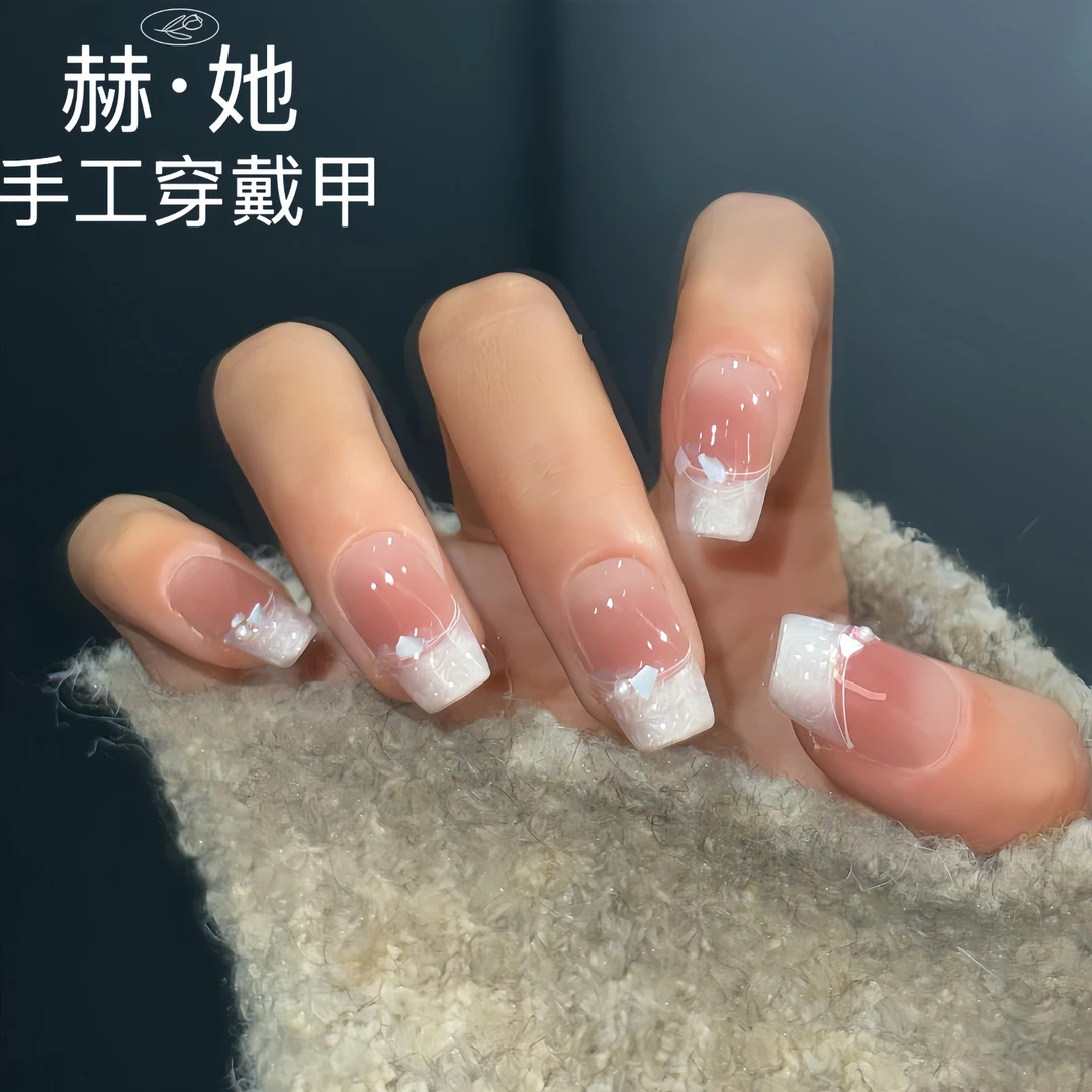 【漫步云端】春季高级纯欲法式贝母螺纹千金风 纯手工显白穿戴甲