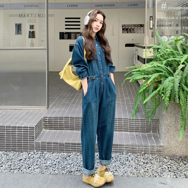 港风牛仔连体裤女2025长袖秋季新款气质巨好看高级感休闲连衣裤