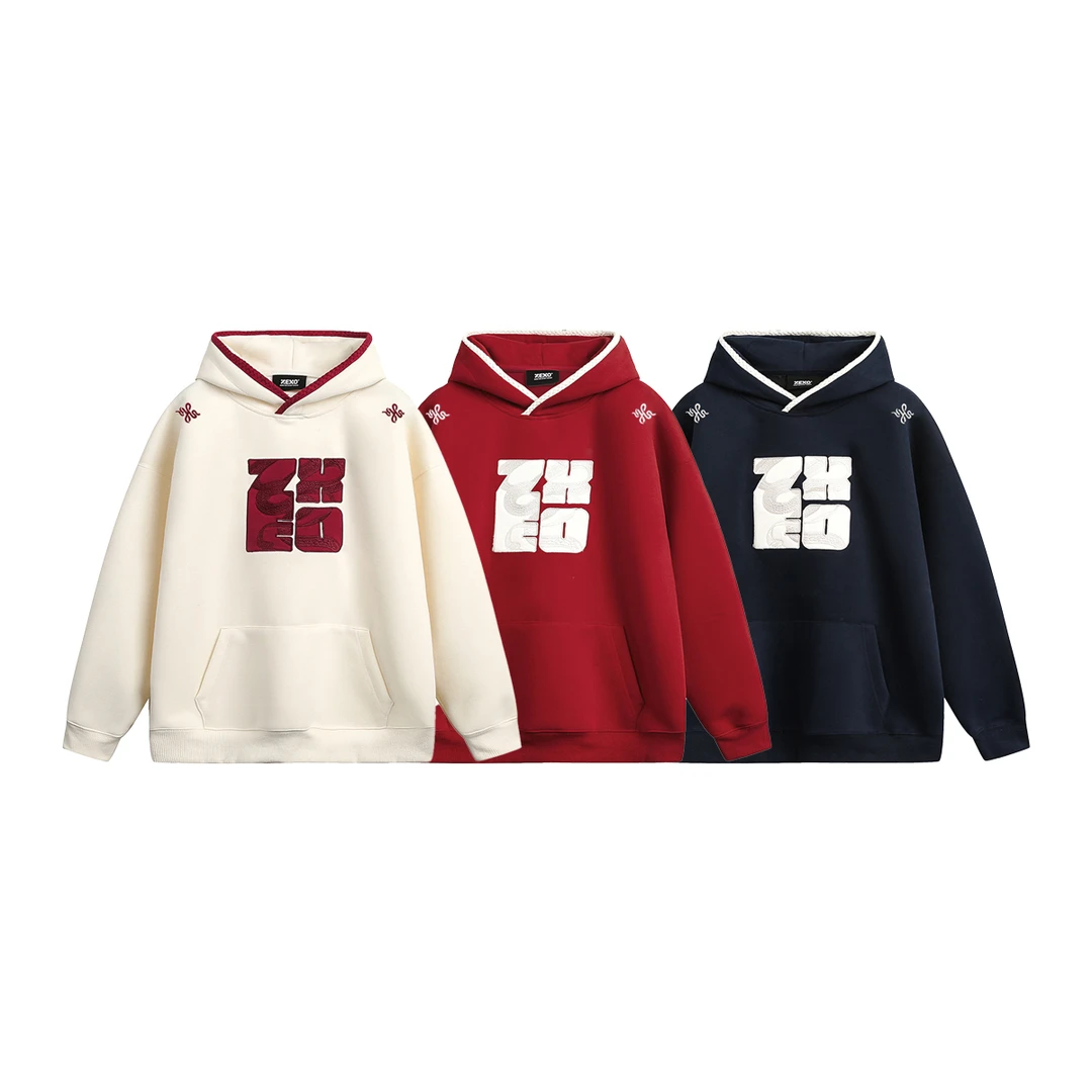 ZEXO 蛇年复古国潮重磅420g民族风刺绣字母休闲连帽卫衣  ZE2518