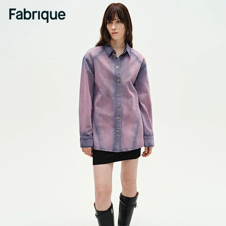 Fabrique Shay【李治廷同款】粉紫晕染纯棉宽松复古设计感牛仔衬衫