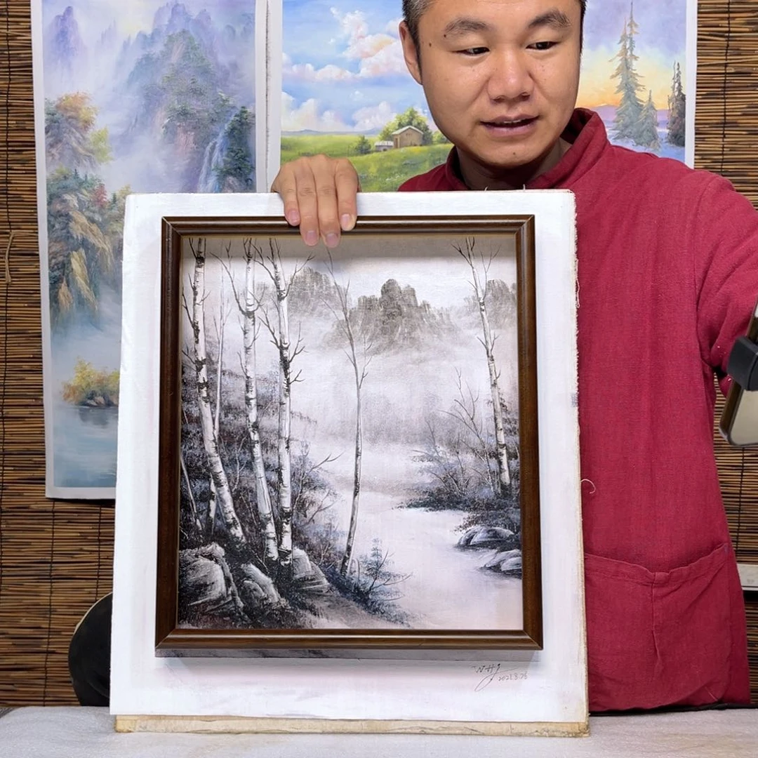 油画行路人小院绘画作品竞拍