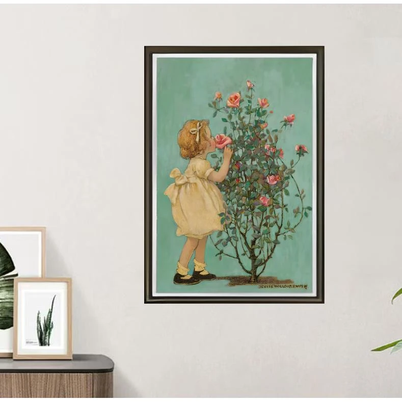 Y25蔷薇女孩时尚餐厅客厅床头轻奢挂画装裱实物鎏金画装饰画