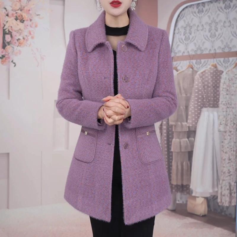 高端时尚夹棉加厚中长款毛呢外套女2025冬季新款修身显瘦保暖大衣