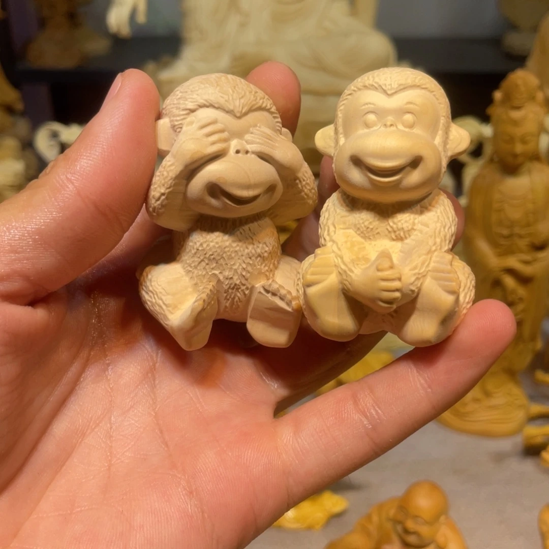 黄杨木瑕疵猴子一对