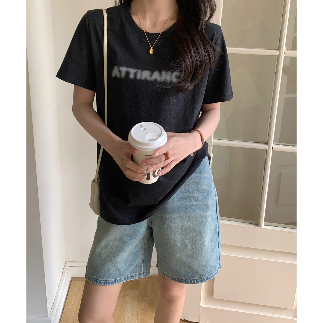 L-8970#闰熙#『模糊字母T』韩系高级简约百搭短袖T恤（福利）