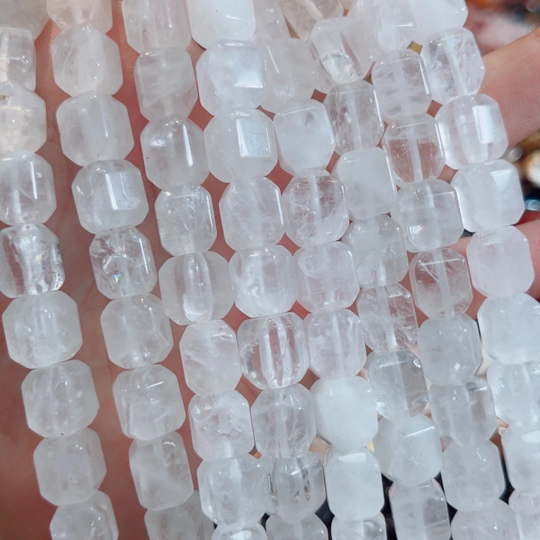 合金玛瑙/玉髓珠宝半成品白水晶切角方糖一条10mm