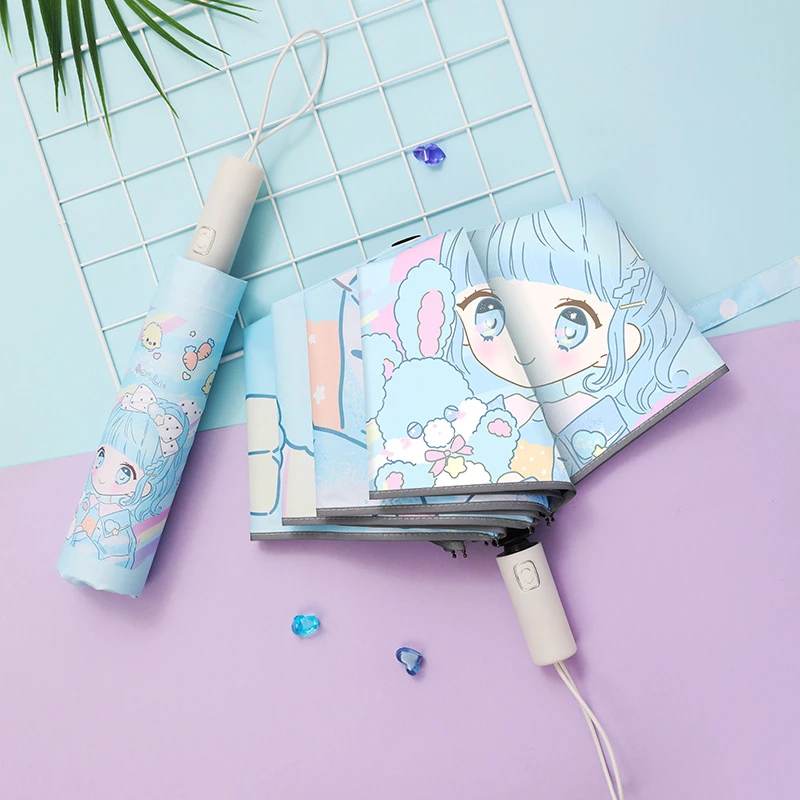 卡通便捷全自动防回弹儿童雨伞儿童伞折叠黑胶手动反光条小学生6-