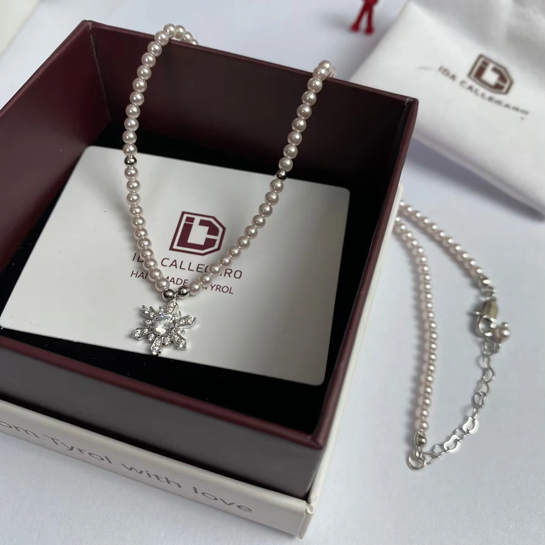 铜合金项链 《货号9055》雪花吊坠珠珠项链（链长40+5）