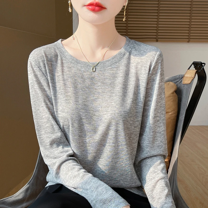 春秋新款圆领打底衫女宽松薄款韩版外穿短款针织毛衣长袖防晒空调