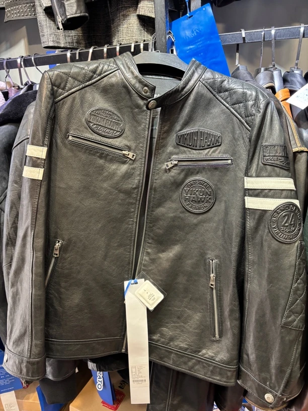 山羊皮立领拼接机车