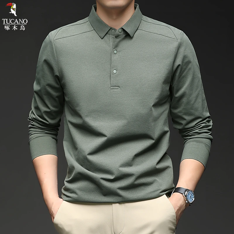 啄木鸟2025秋新款polo衫男士日常百搭休闲长袖纯色简约气质有型