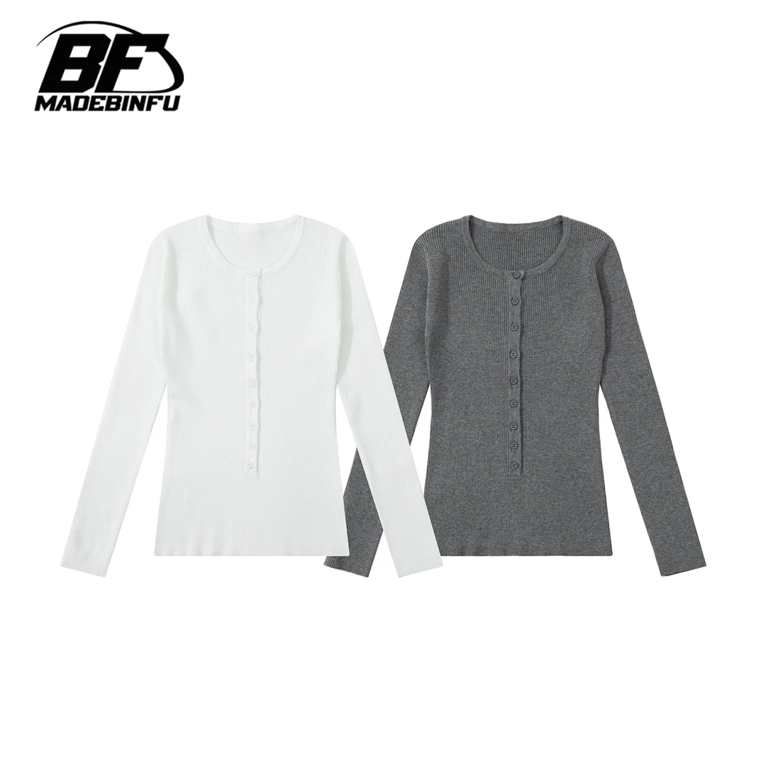 BINFU 2025年春季新款针织衫修身女生款显瘦辣妹显身材长袖打底衫