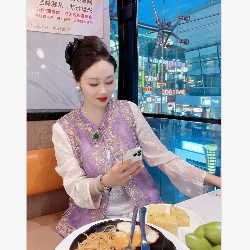 新中式国风马夹女士无袖夏季新款重工刺绣外穿坎肩马甲小背心上衣