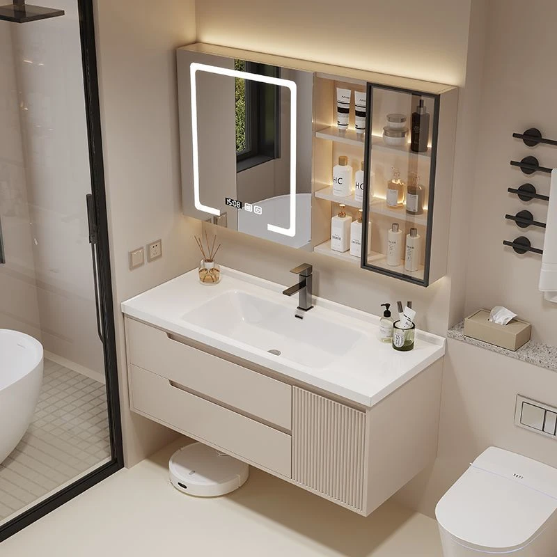 2025奶油风浴室柜一体盆陶瓷洗脸盆卫生间洗手盆柜组合洗漱洗手台