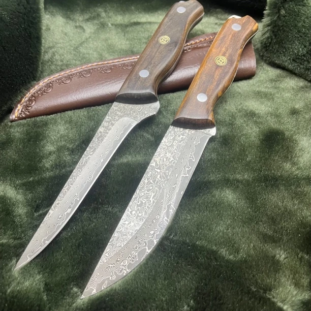 新疆包邮 大马士革钢分割剔骨屠宰专用刀家用商用收藏把玩多功能