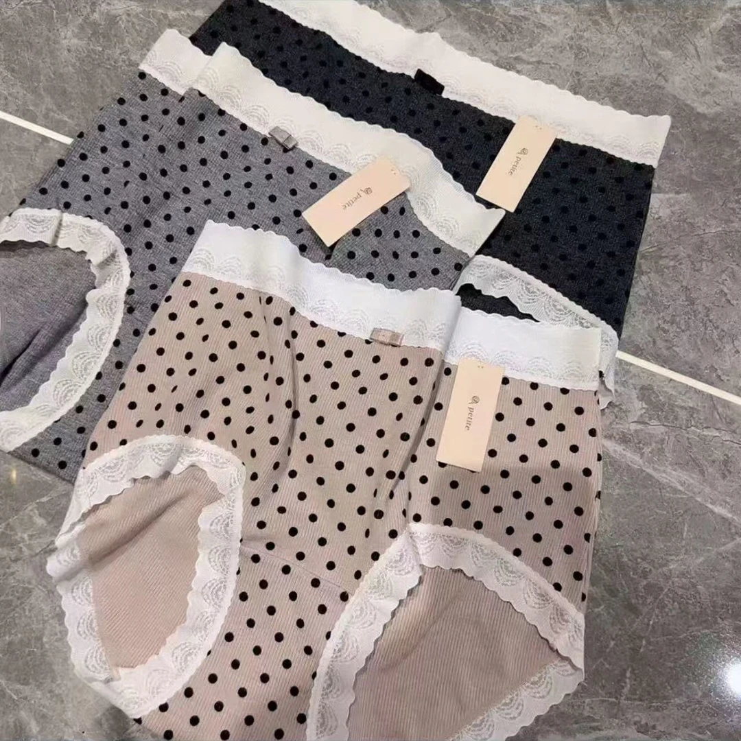 法式女生内裤蕾丝纯棉女士磨毛新款抗菌加长秋冬三角裤