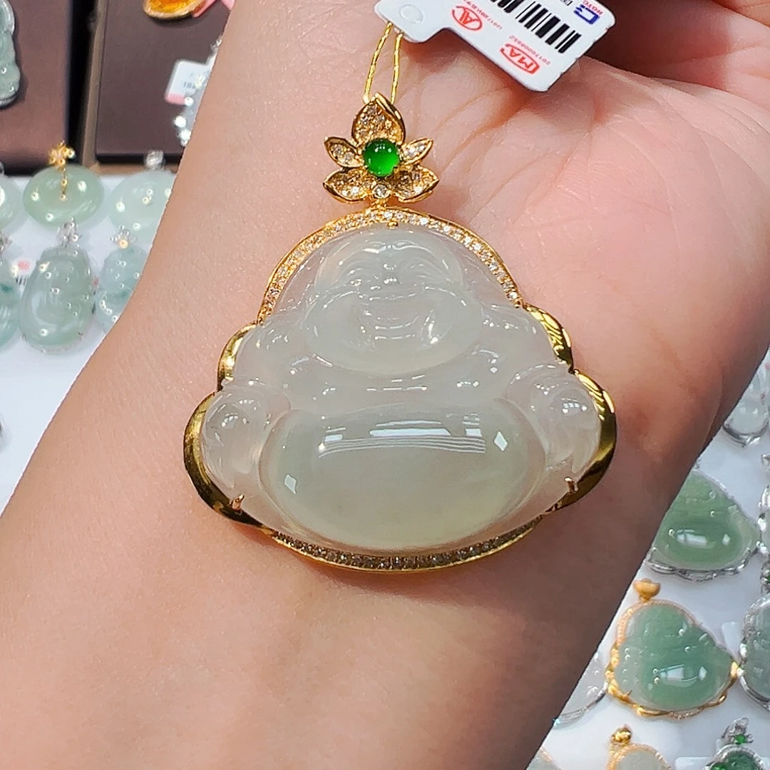 吊坠(不含链)18K金镶嵌翡翠佛公