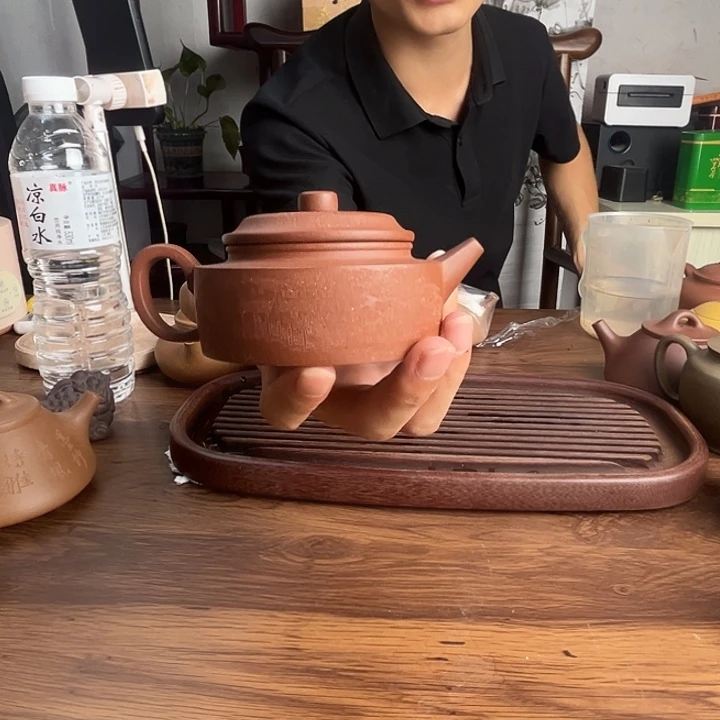 茶壶紫砂原矿老紫泥刻绘平底德中