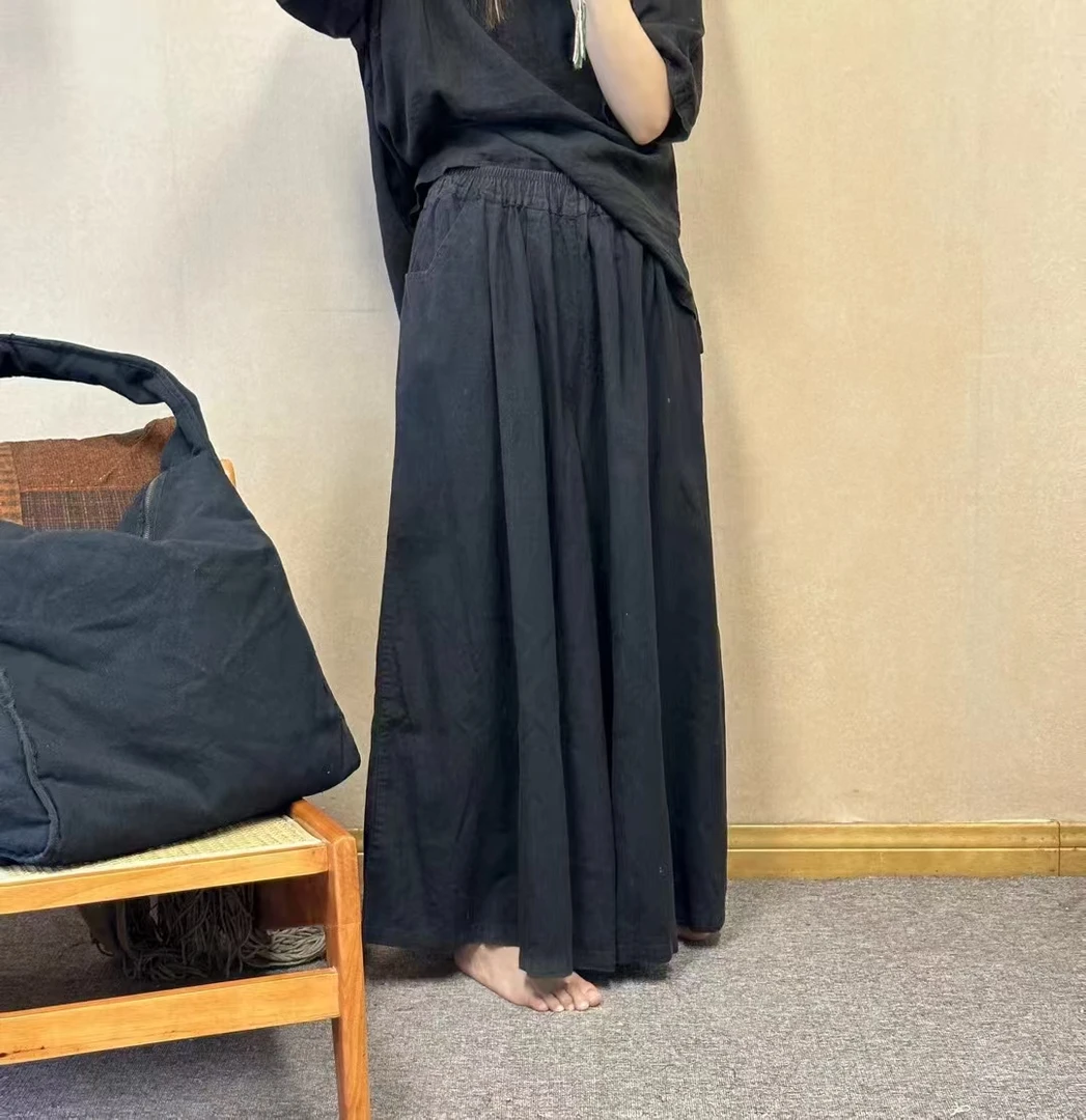 【布衣麻舍】7035春款单层亚麻裙裤（裤长95，腰围120）休闲百搭显瘦