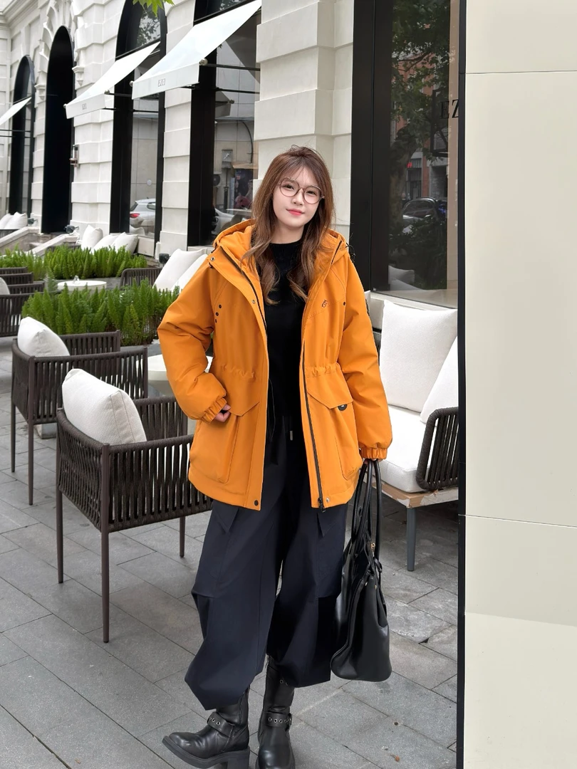 休闲风防水连帽加棉加厚中长款百搭时尚带帽冬款石墨烯外套5851