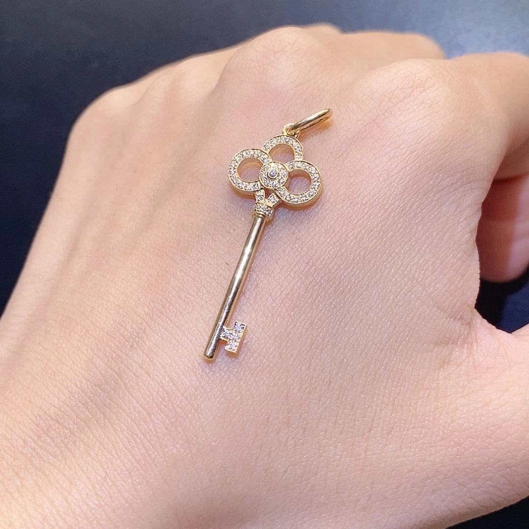 钻石吊坠(不含链)18K金镶嵌皇冠钥匙k黄