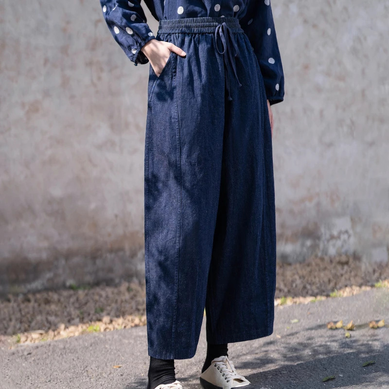 言作原创早春新款洗水棉麻显瘦宽松廓型灯笼裤牛仔裤 写给阿青