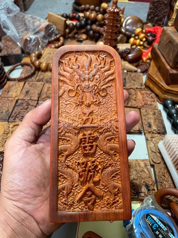 犀牛角紫檀六面雕龙五王灵官大号