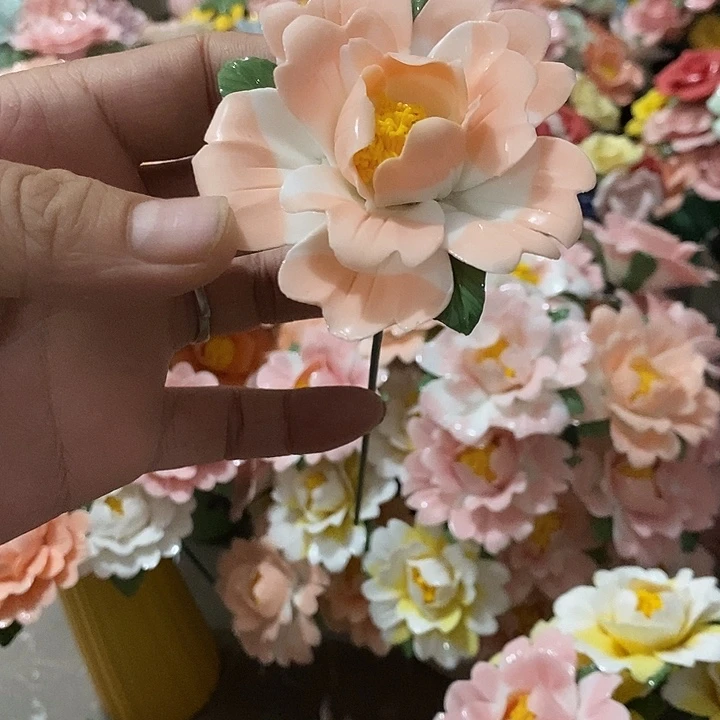 瓷片纯手工陶瓷花摆件瑕