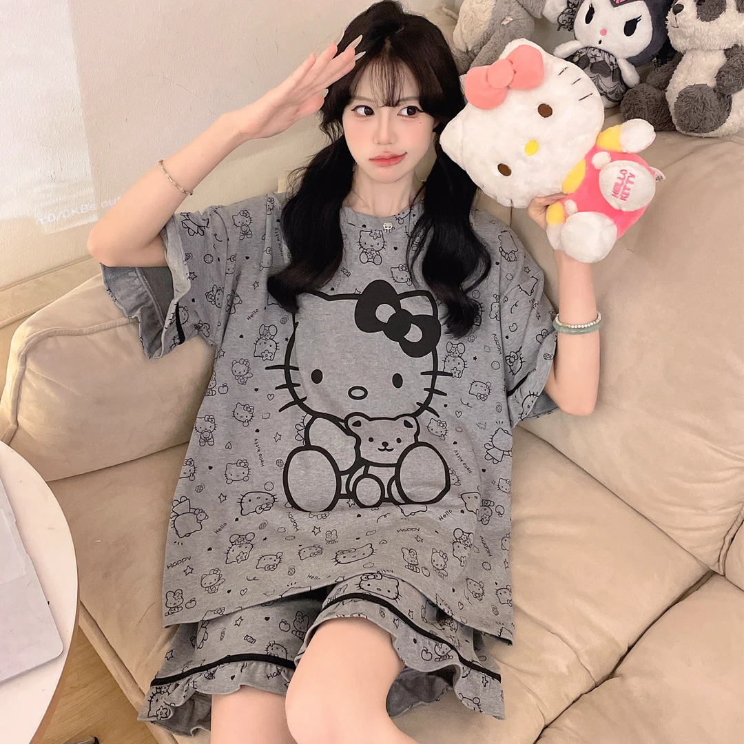 夏季女款睡衣纯棉短袖卡通可爱少女学生夏天大码200斤女士家居服