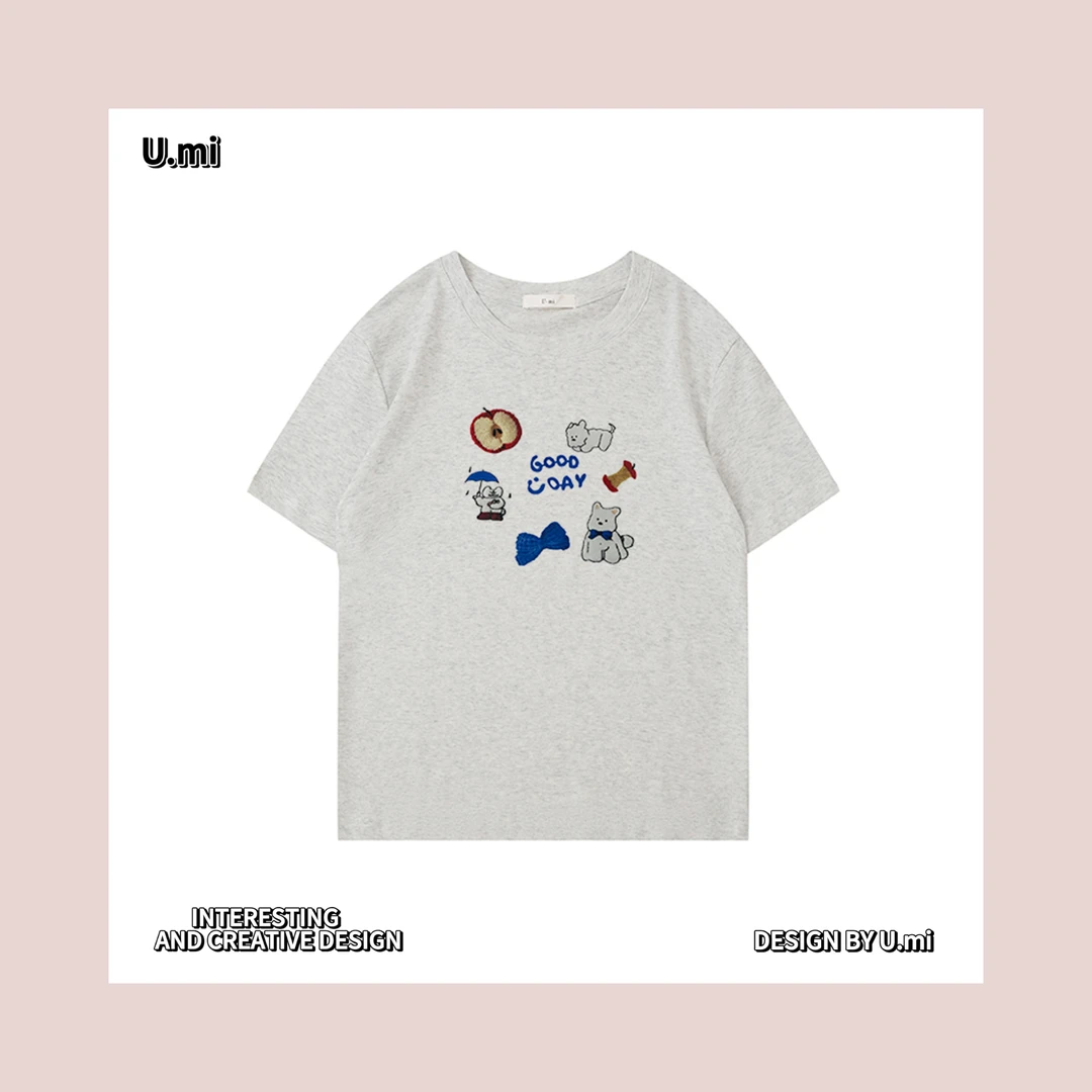 宽松时尚夏季圆领设计感卡通半袖t恤日系甜酷卡通T恤印花