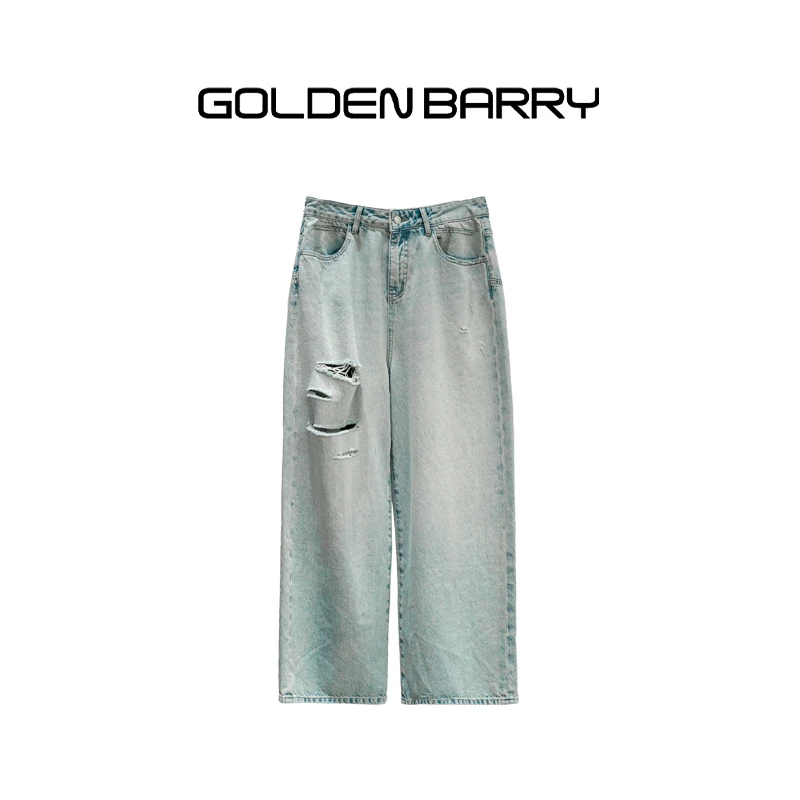 GOLDENBARRY【3.8专享】501125破洞阔腿牛仔裤