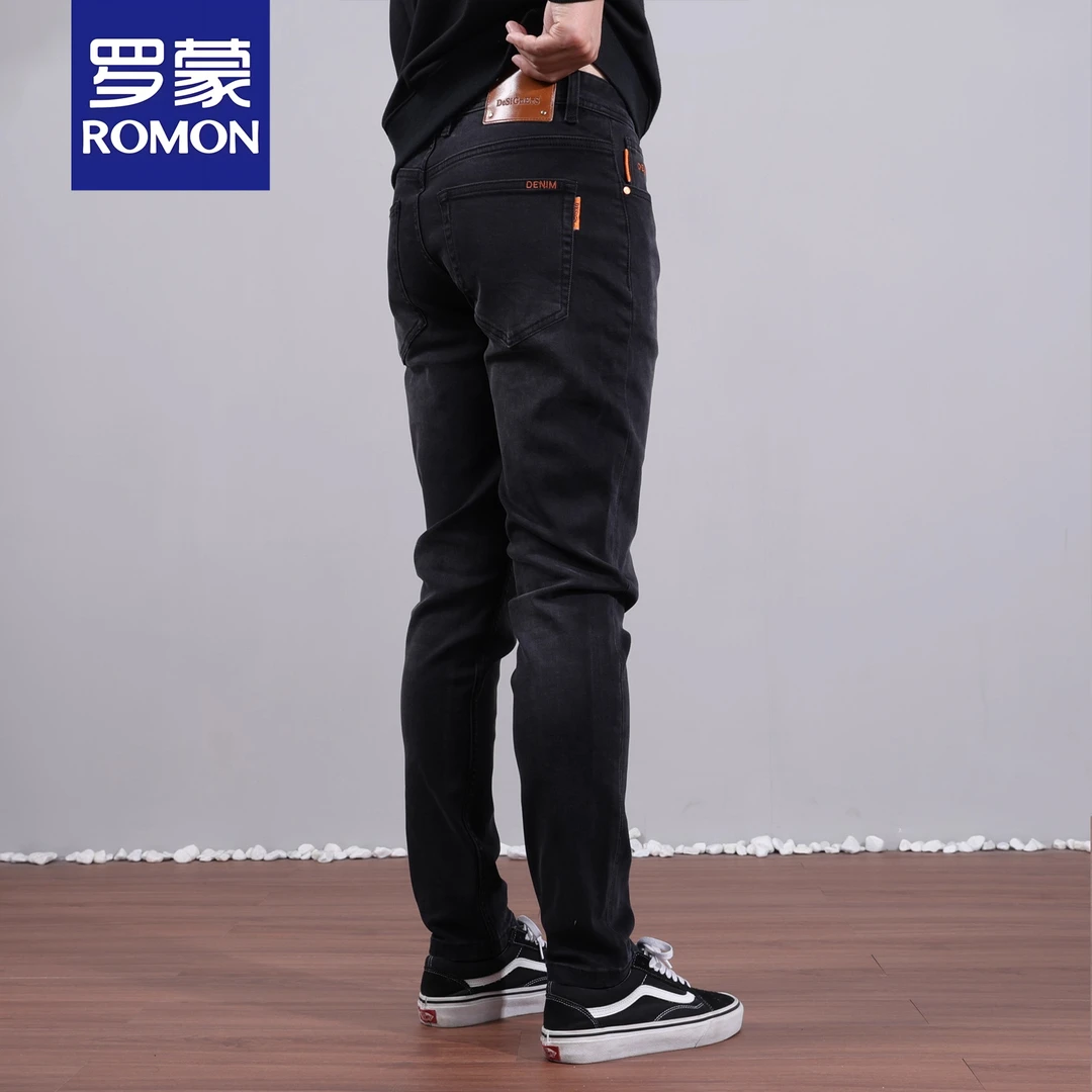 罗蒙轻奢秋冬新款牛仔裤男士修身弹力中腰欧美简约百搭韩版青年裤