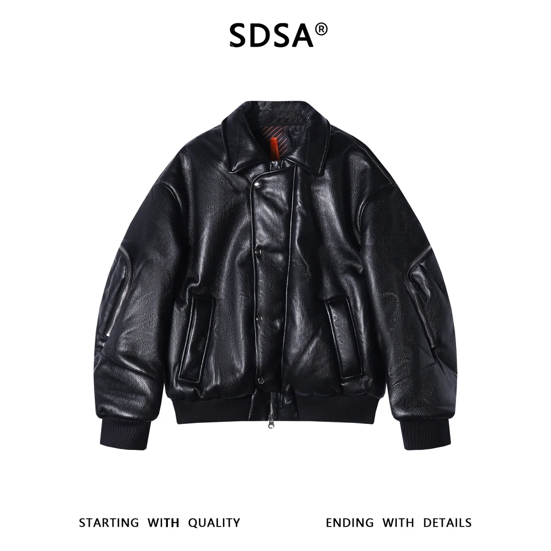 SDSA男士秋冬新款痞帅男装复古后背拉链装饰翻领羽绒服外套百搭潮