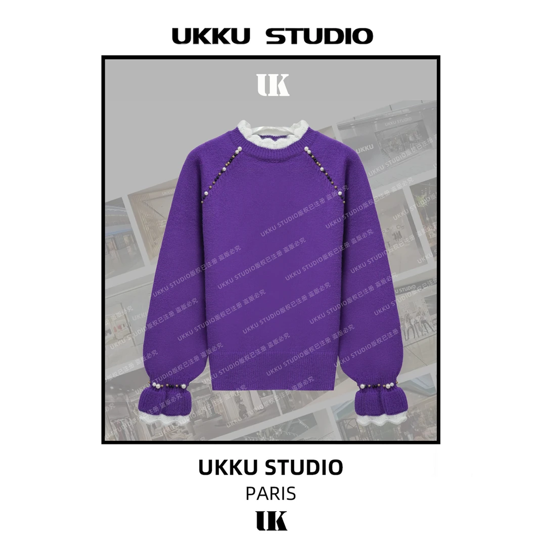 然然原创【UKKUSKUDIO】高级法式百搭套头设计感毛衣313448