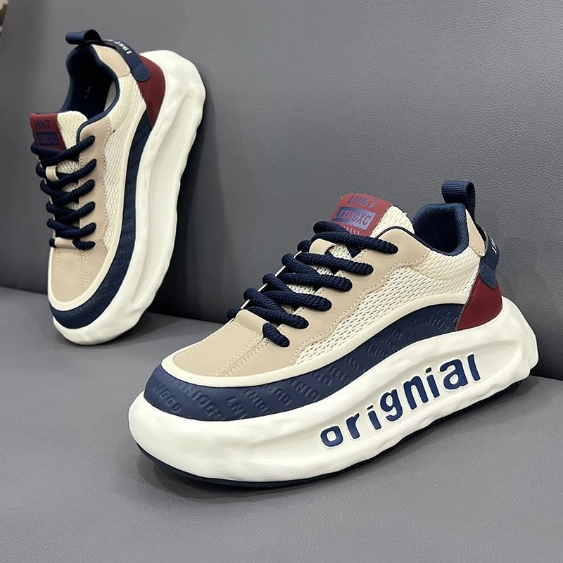 网面小白男鞋2025夏季新款增高休闲板鞋子网面透气增高厚底休闲鞋