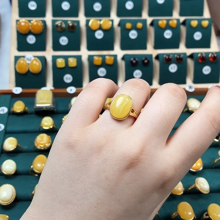 琥珀银S925镶嵌戒指