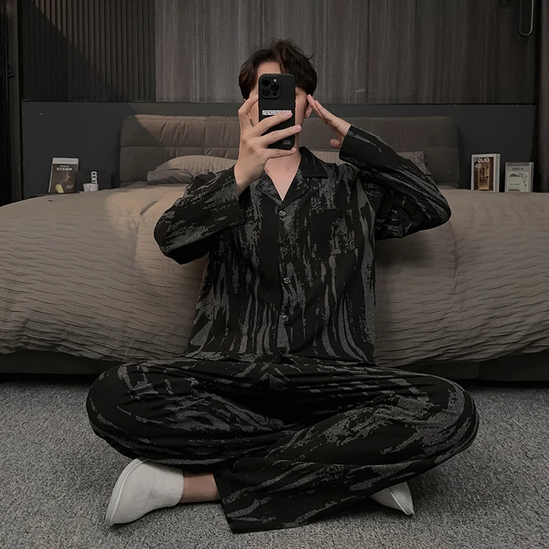 男士睡衣春秋季长袖长裤2025新款高级感可外穿家居服秋冬大码套装