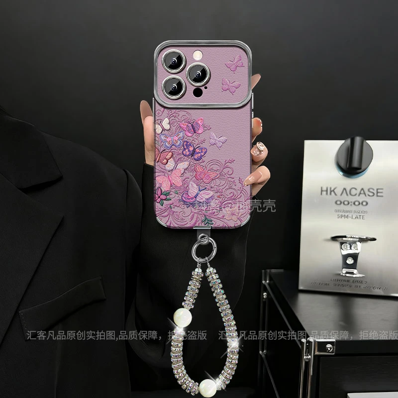 适用于【苹果/oppo/华为/vivo/小米】电镀大视窗刺绣蝴蝶防摔手机壳
