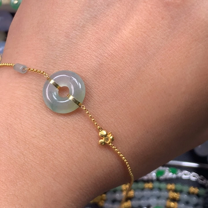 翡翠18K金镶嵌手链平安扣