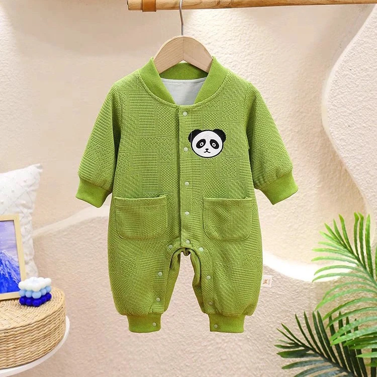 绿色熊猫 宝宝春秋双层连体衣