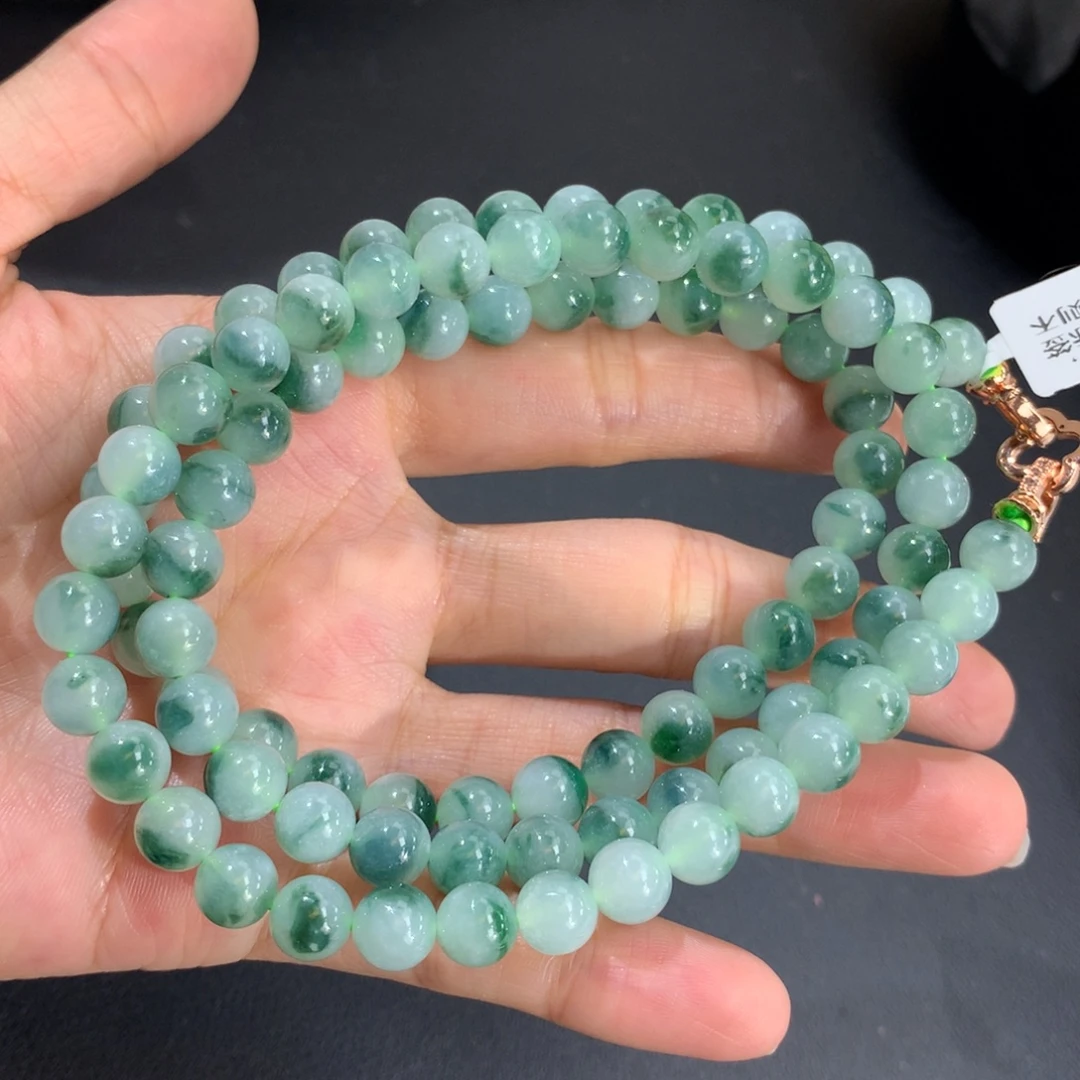 翡翠未镶嵌手串卡7.5胶润晴飘绿花项链