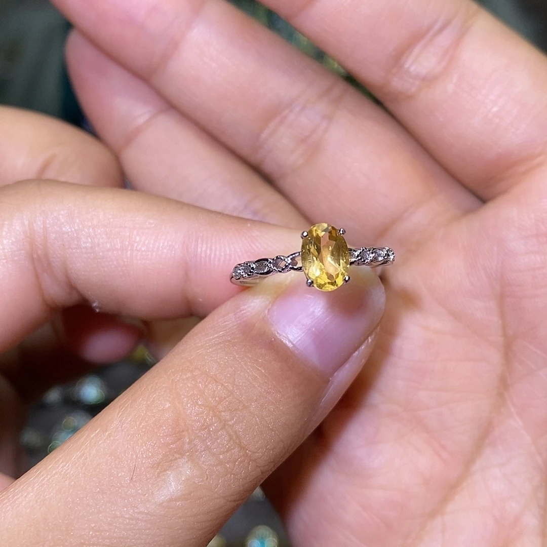 黄晶戒指银S925镶嵌