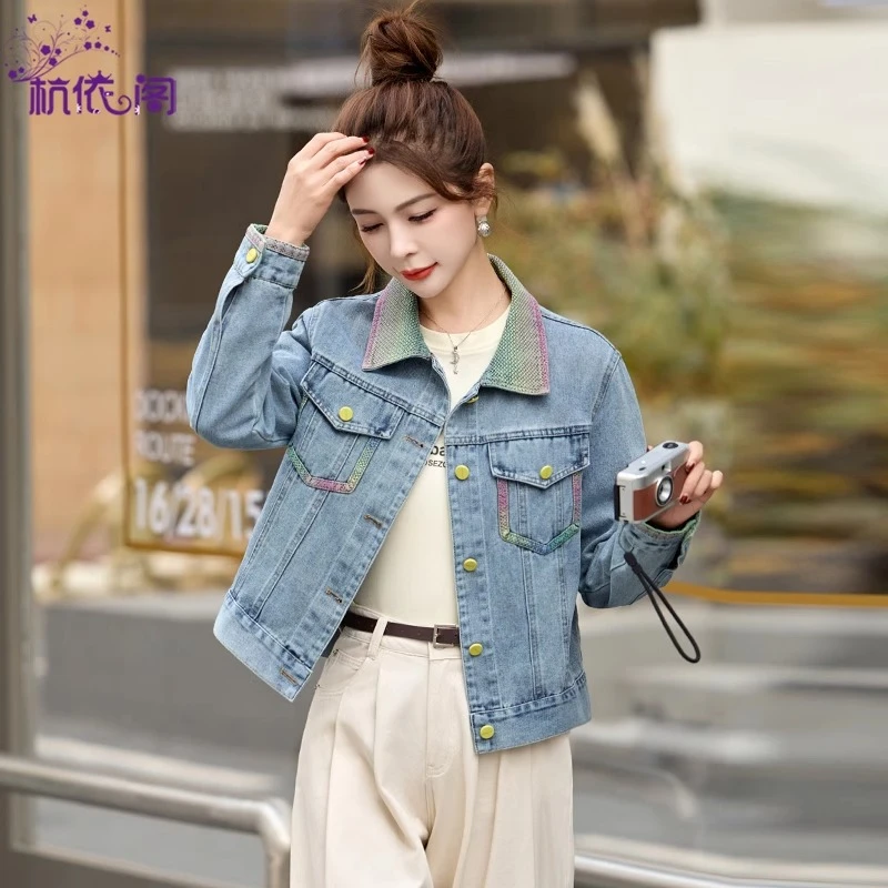 翻领牛仔外套女短款2025新款春秋小个子复古休闲百搭独特夹克上衣